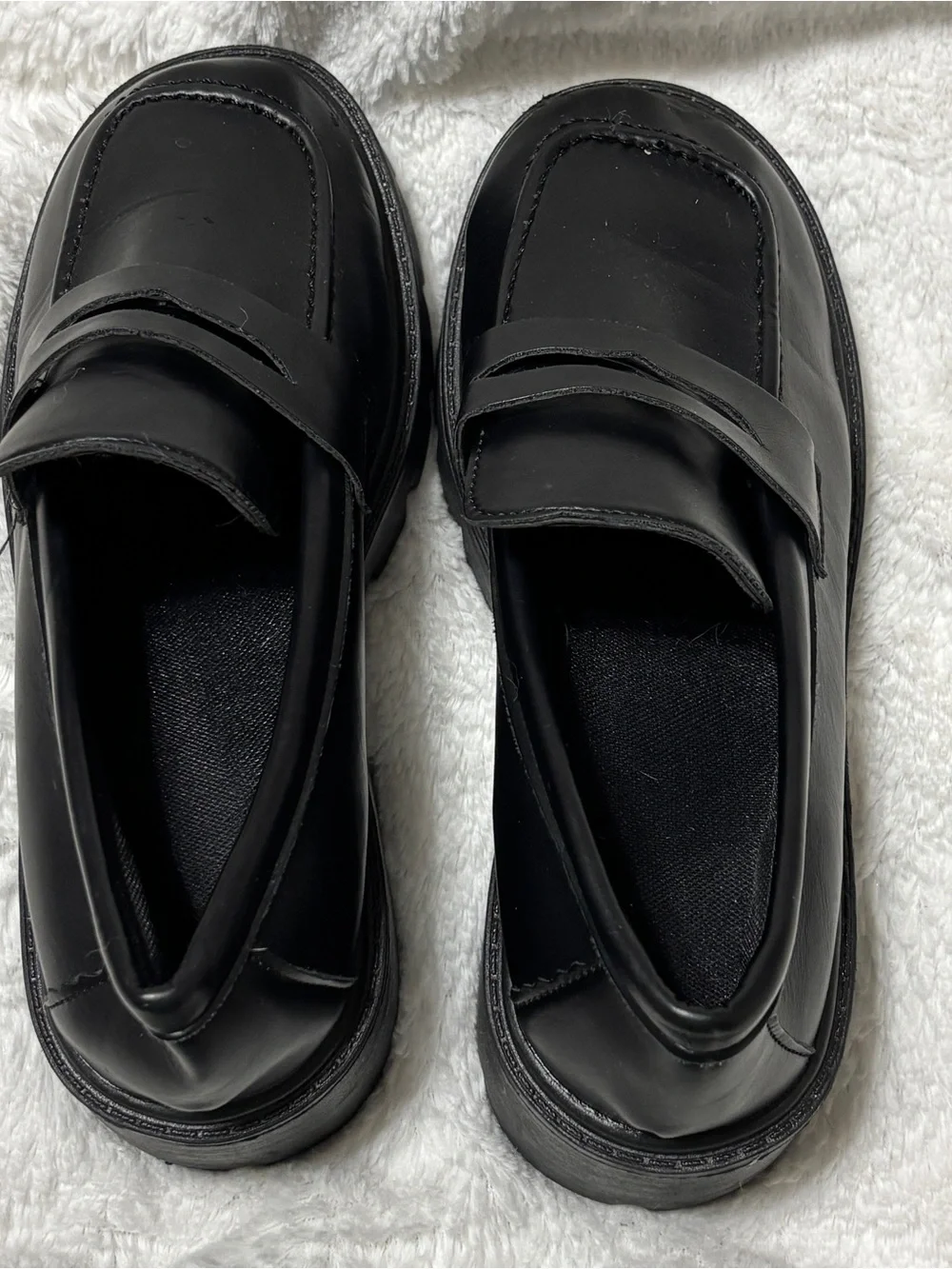 Women's Black Platform Penny Loafers - Goth Grunge Lug Sole. Size 9